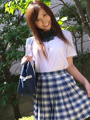 Schoolgirl Iyo Hanak poses...